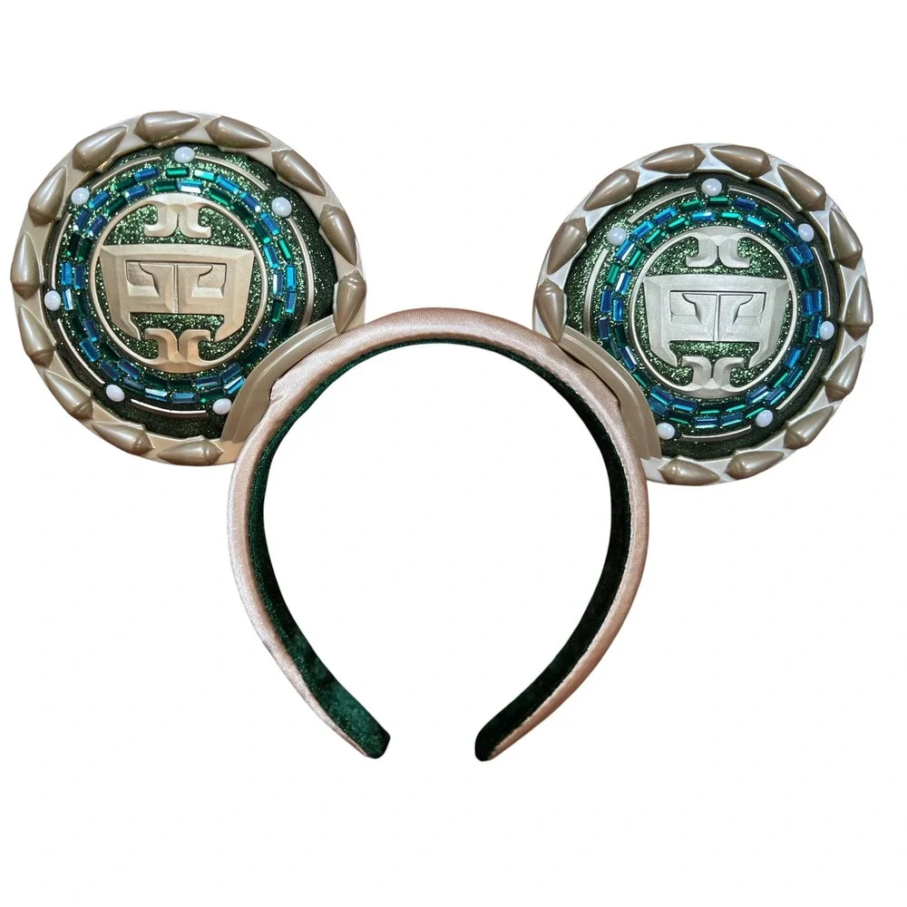Disney Black Panther Wakanda Forever Ears Headband Gold Green Beaded Excellent